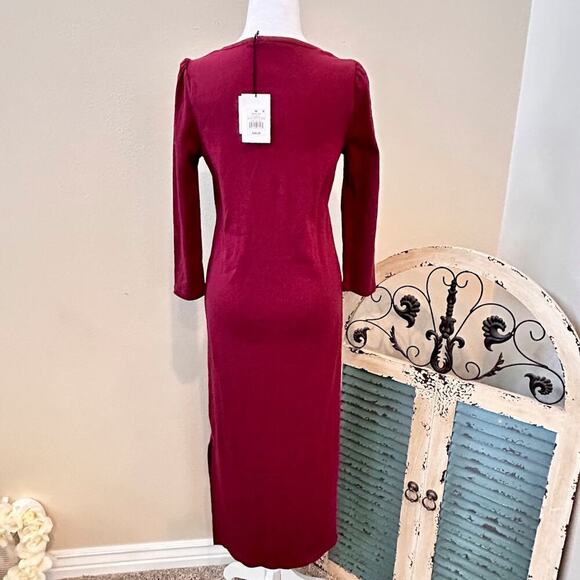 Witchy Fall Maxi Dress Ribbed Puffed Modest Wine NWT Capsule Base Layer MED - Picture 4 of 6